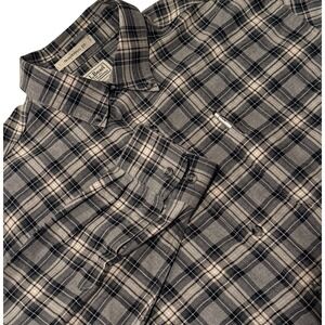 LL Bean Men Shirt LARGE TALL Gray Flannel Traditional Fit Scotch Plaid SOFT